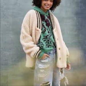 We The Free Cream Sherpa  teddy varsity Jacket